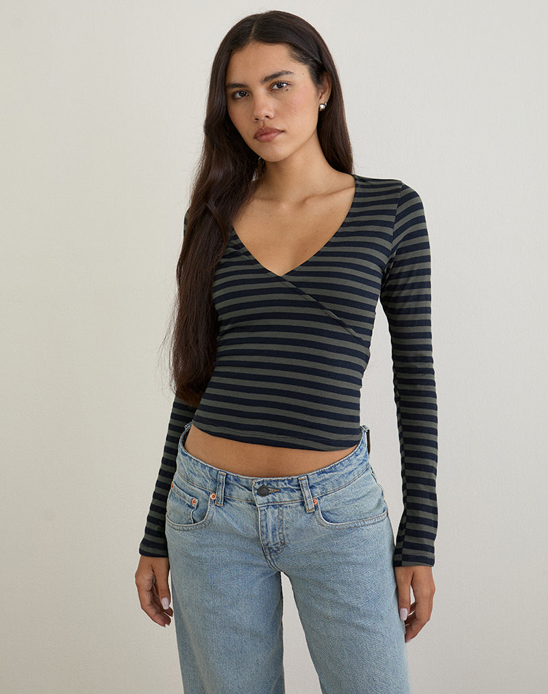 Dulcet Geripptes Top in klassisch gestreiftem Navy und Grau