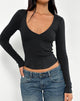 Image of Dulcet Geripptes Langarm-Top mit tiefem Ausschnitt in Schwarz