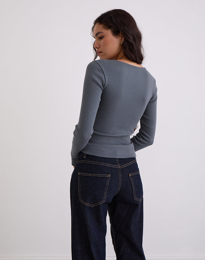 Image of Dulcet Geripptes Langarm-Top in Blau Granit