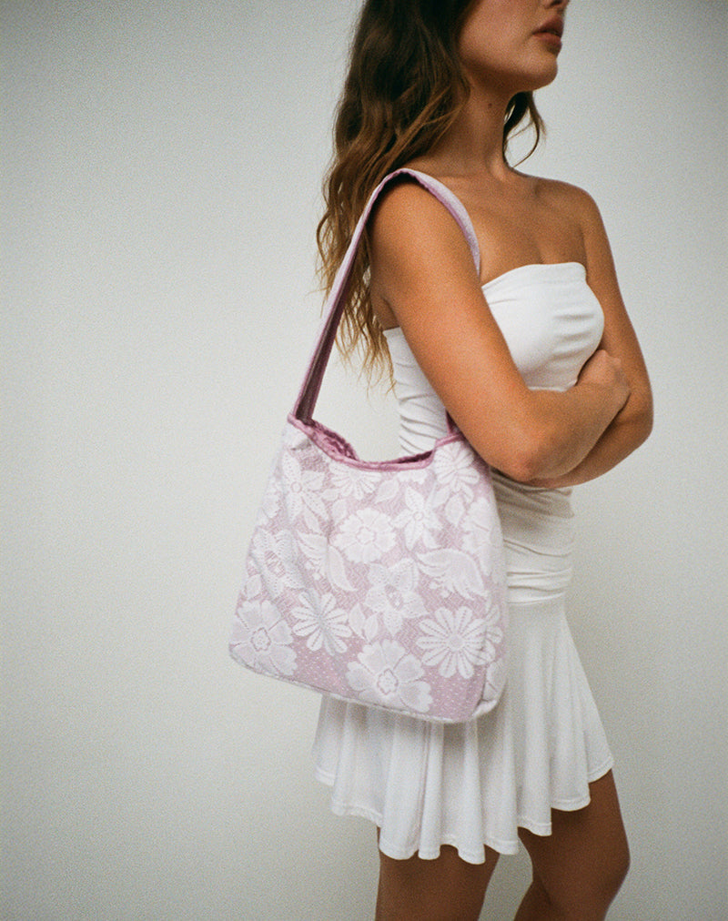 Dune Tasche in Weiß mit rosa Spitzeneinfassung