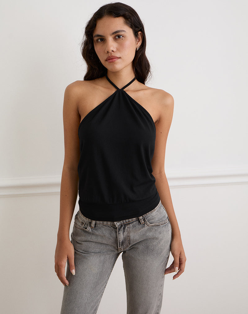 Image of Dyilla Arrow Neck Top in Schwarz
