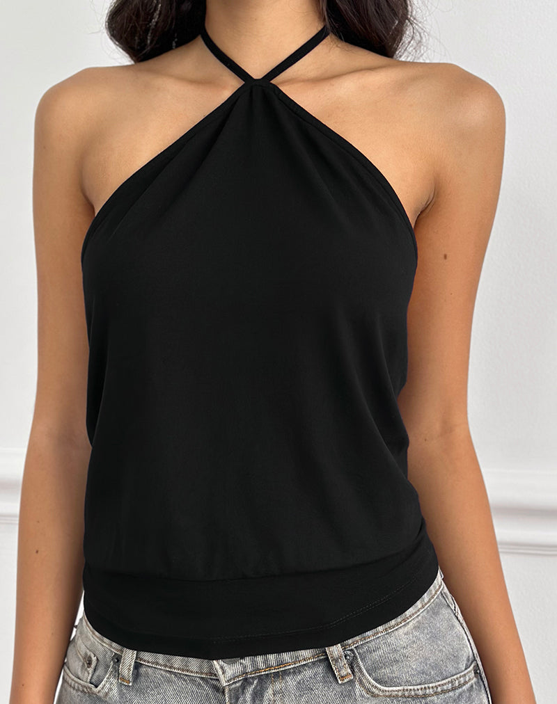 Image of Dyilla Arrow Neck Top in Schwarz