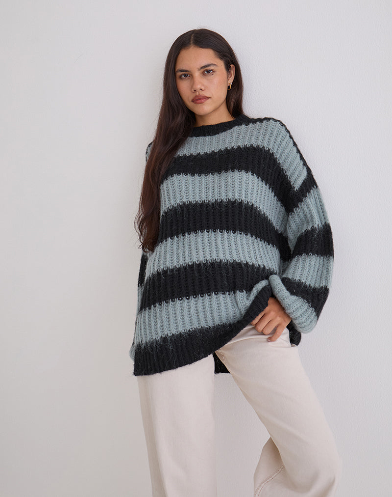 Daren Pullover in Grau und Anthrazit gestreift
