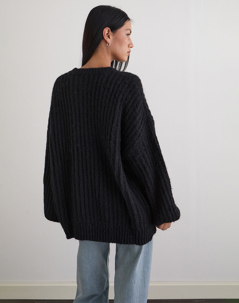 Image of Daren Gestrickter Pullover in Übergröße in Schwarz