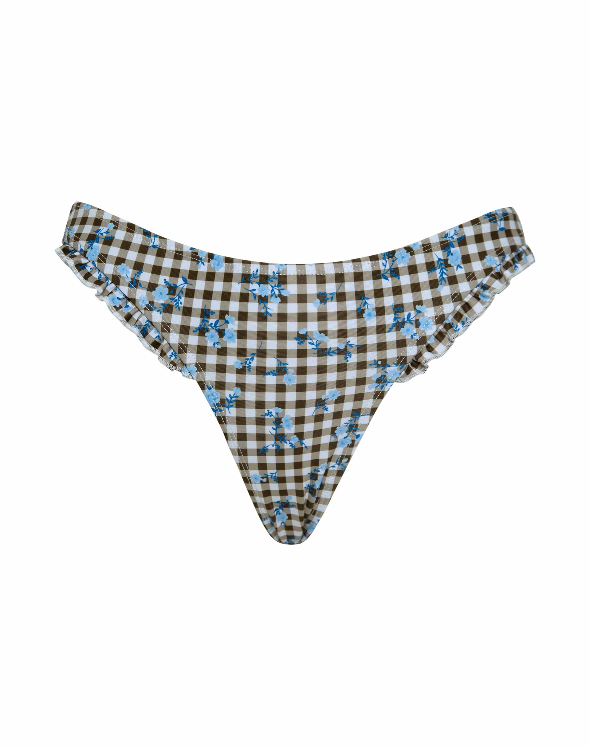 Image of Effie Bikiniunterteil mit Gingham-Blumenmuster Braun