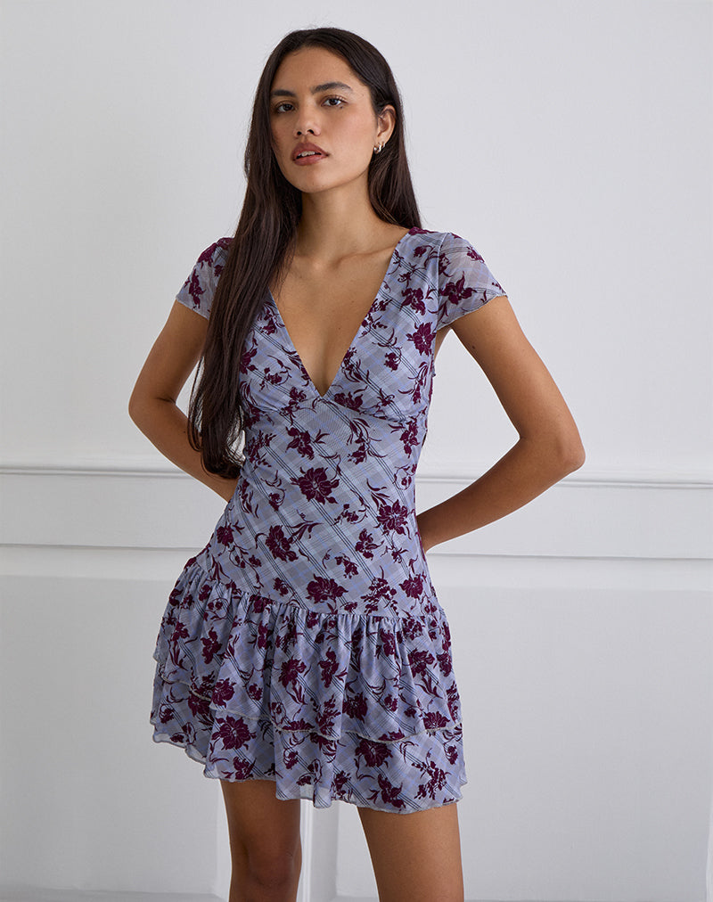 Image of Elaya Kleid in Lotusflock kariert Lavendel