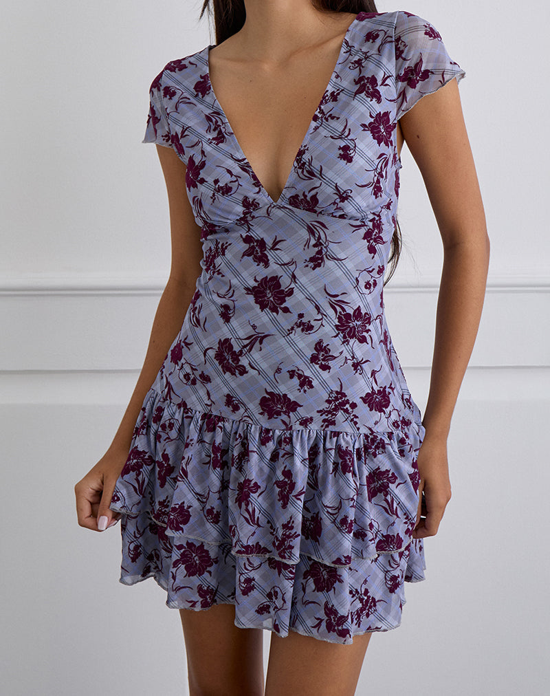 Image of Elaya Kleid in Lotusflock kariert Lavendel