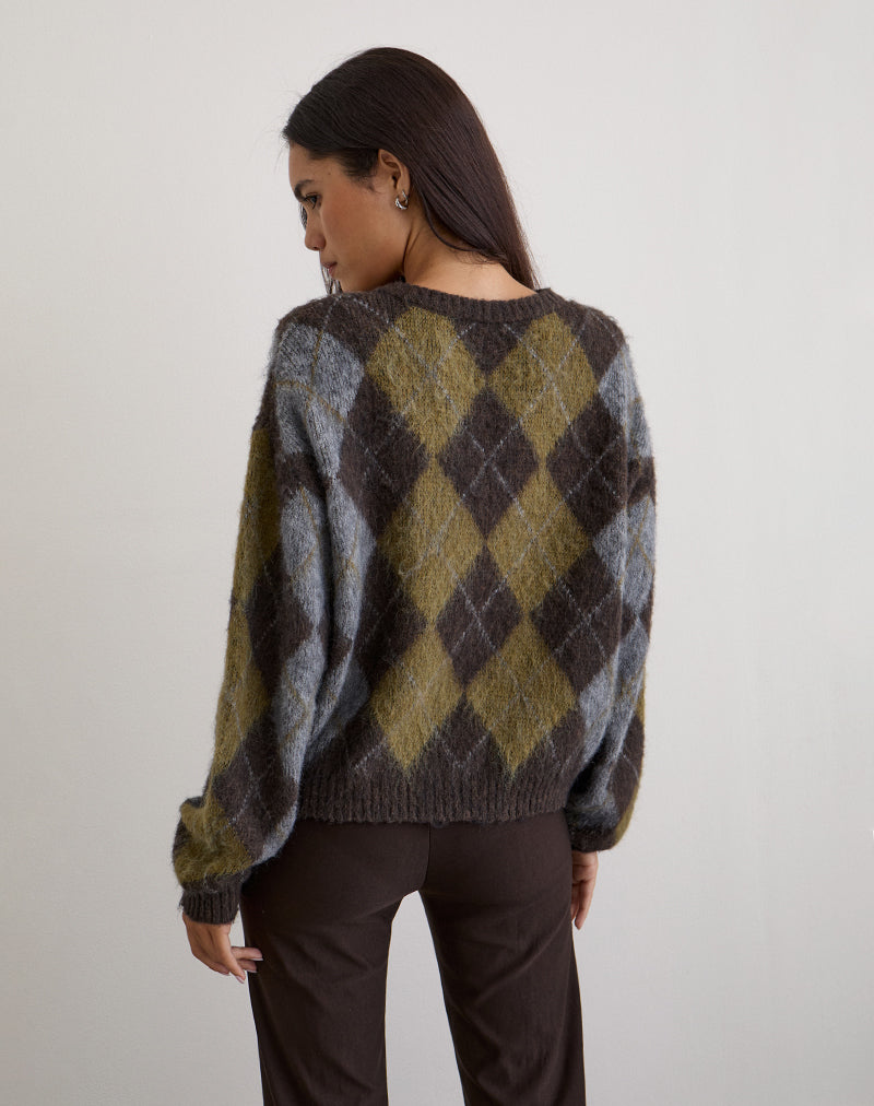 Image of Eliana Strickjacke in Argyle Braun