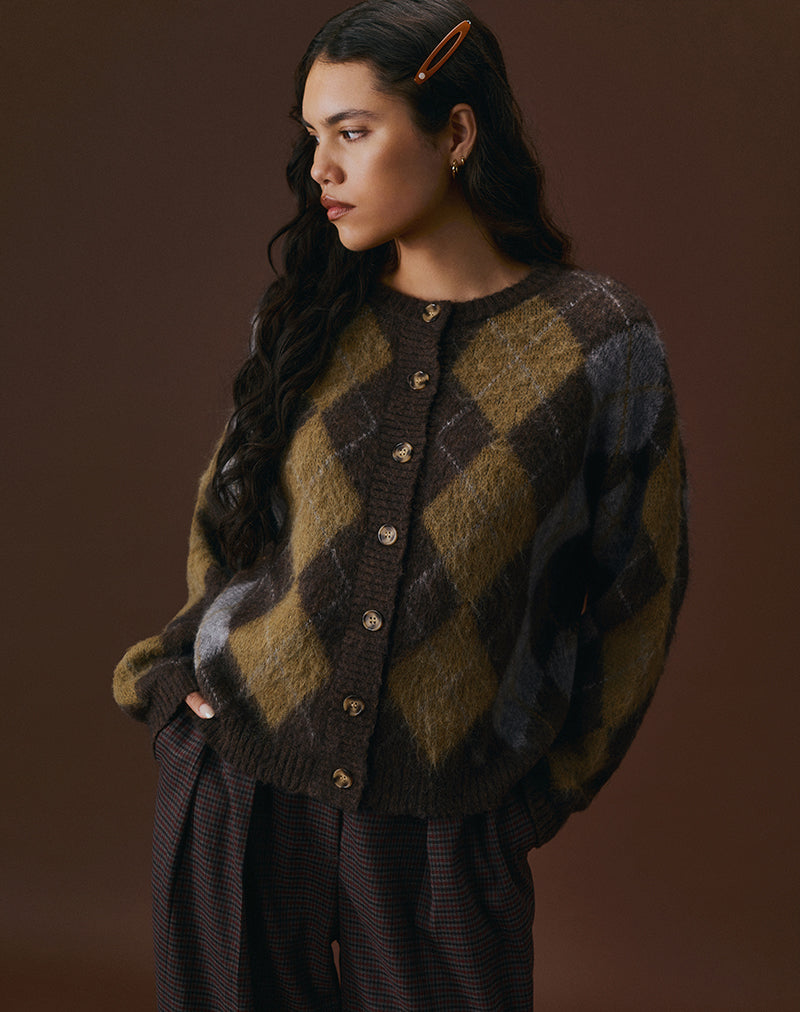 Image of Eliana Strickjacke in Argyle Braun