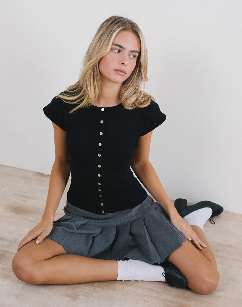 Image of Elmira Top aus Flachstrick Schwarz