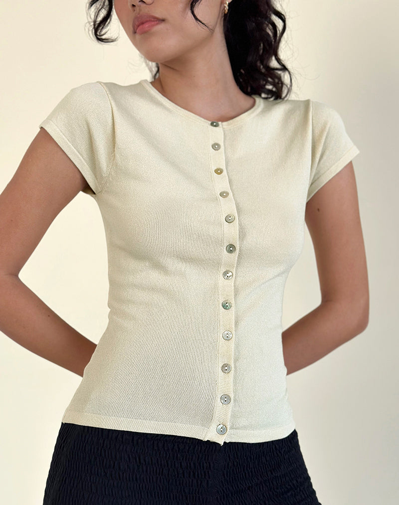 Elmira Top aus Flachstrick Creme