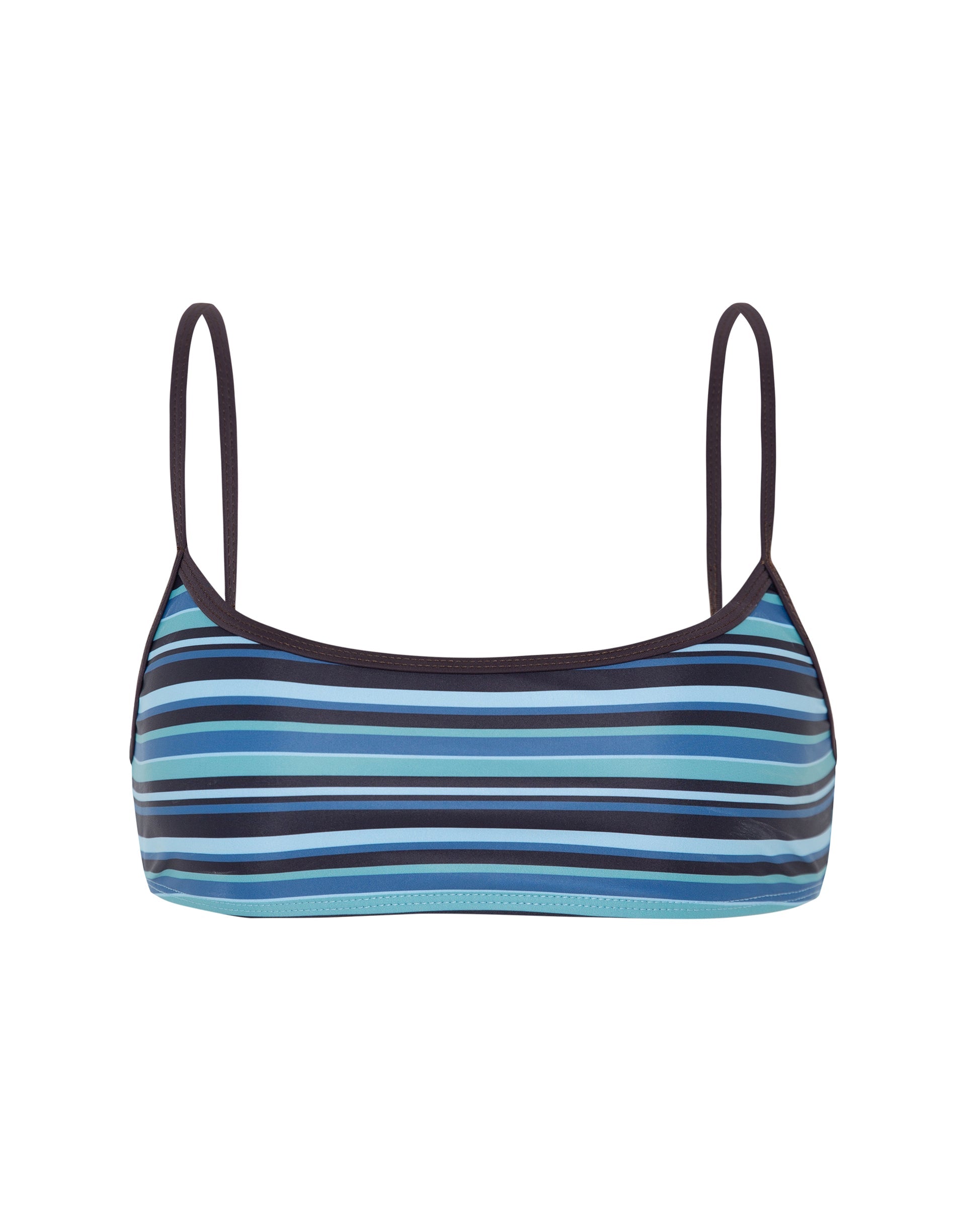 Image of Elvina Bikinioberteil in Blau gestreift mit brauner Bindung