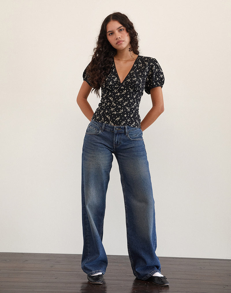 Elvita Top in Floral Land Schwarz