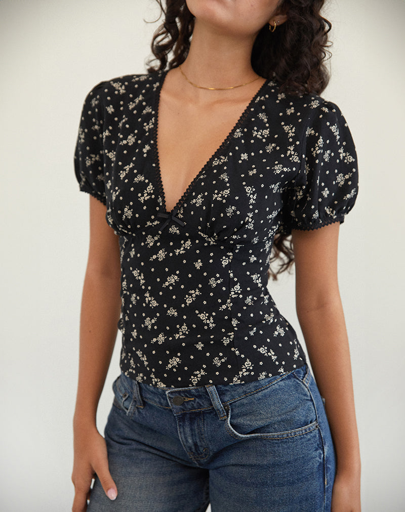 Elvita Top in Floral Land Schwarz