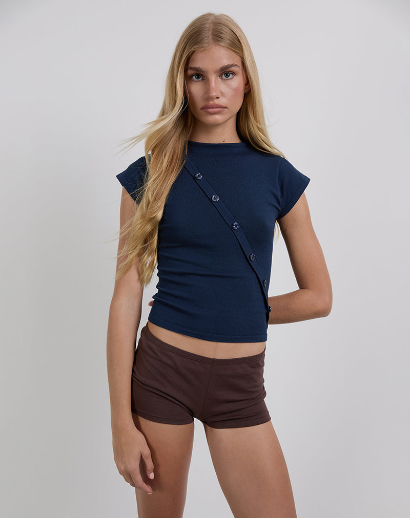 Elyra Asymmetrisches Oberteil aus Strick in Navy