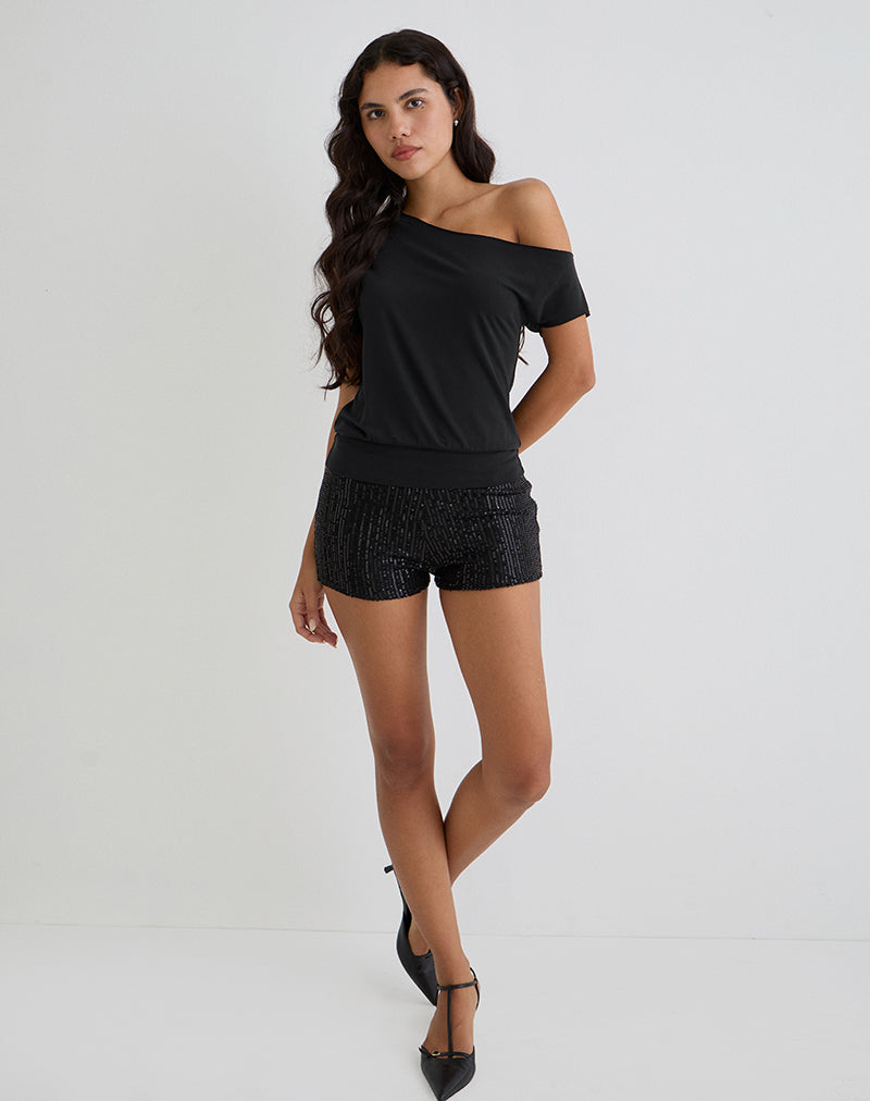 Elysian Asymmetrisches Top aus Cupro Schwarz