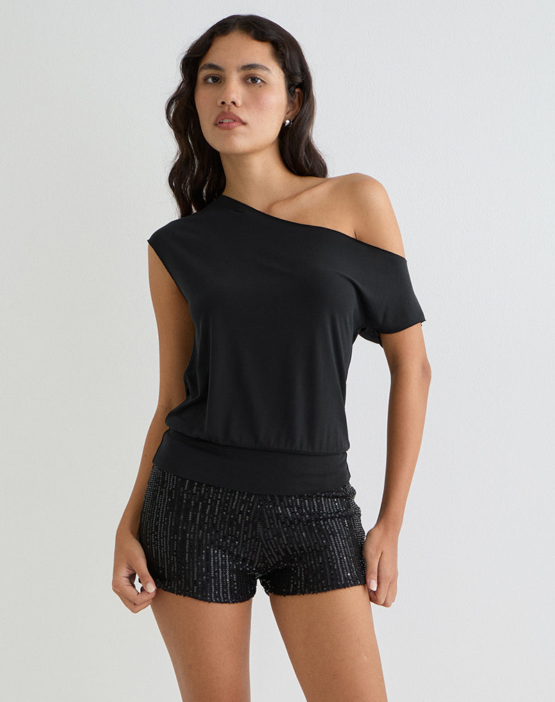 Elysian Asymmetrisches Top aus Cupro Schwarz