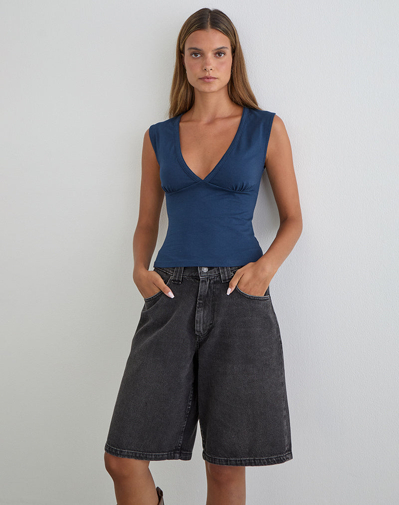 Emberly Plunge Top in Marineblau