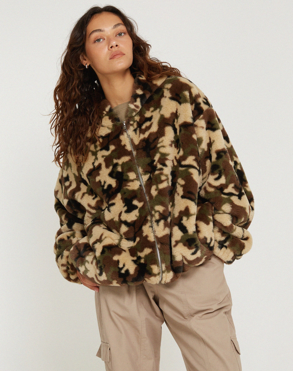 Emerson Kunstfell Jacke in Camo Braun Kiesel