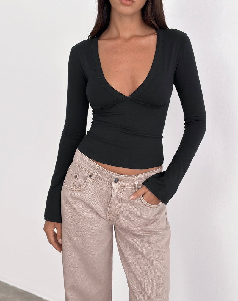 Image of Emesy Langärmeliges Top in Schwarz