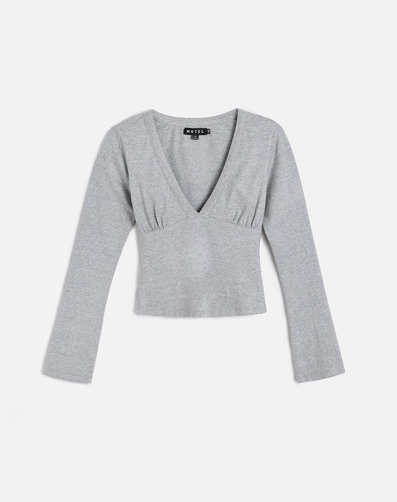 Image of Emesy Langärmeliges Top in Grau meliert