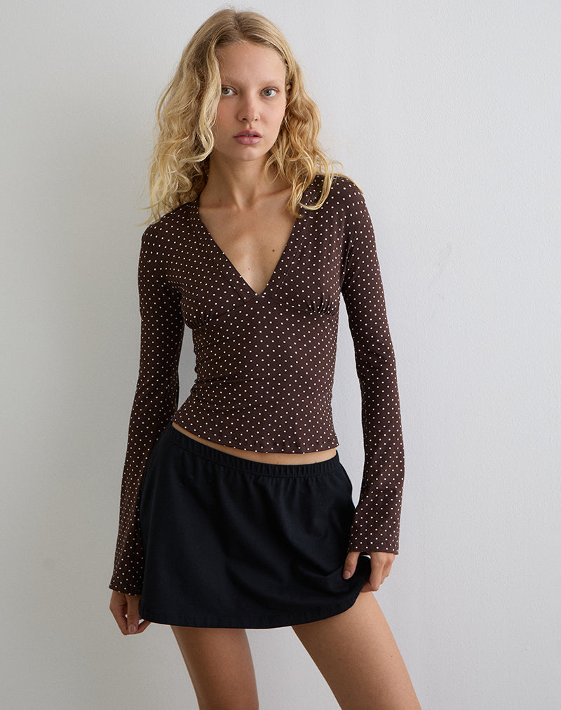 Emesy Langarm-Top in Micro Polka Braun