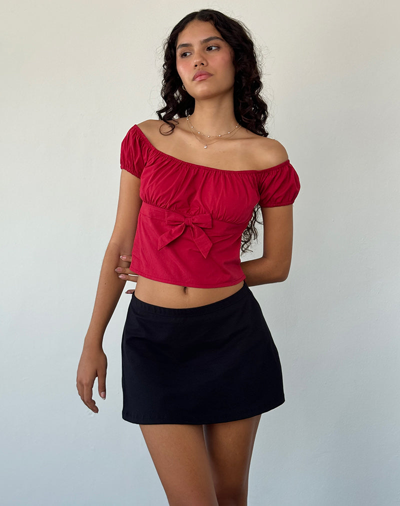 Endah Bardot Top aus Popeline Adrenalin Rot