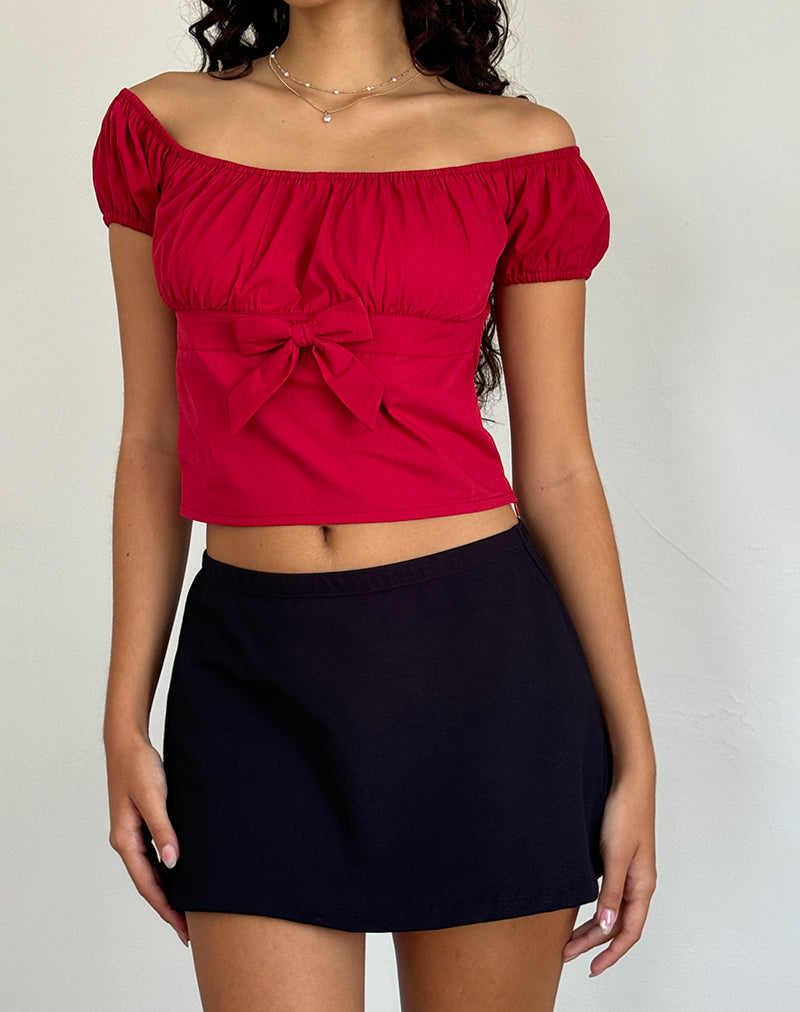 Endah Bardot Top aus Popeline Adrenalin Rot