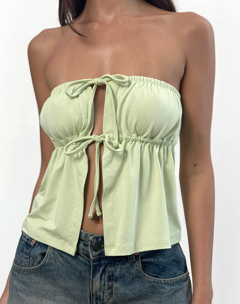 Image of Ender Krawatten-Bandeau-Top aus Rayon Pistazie