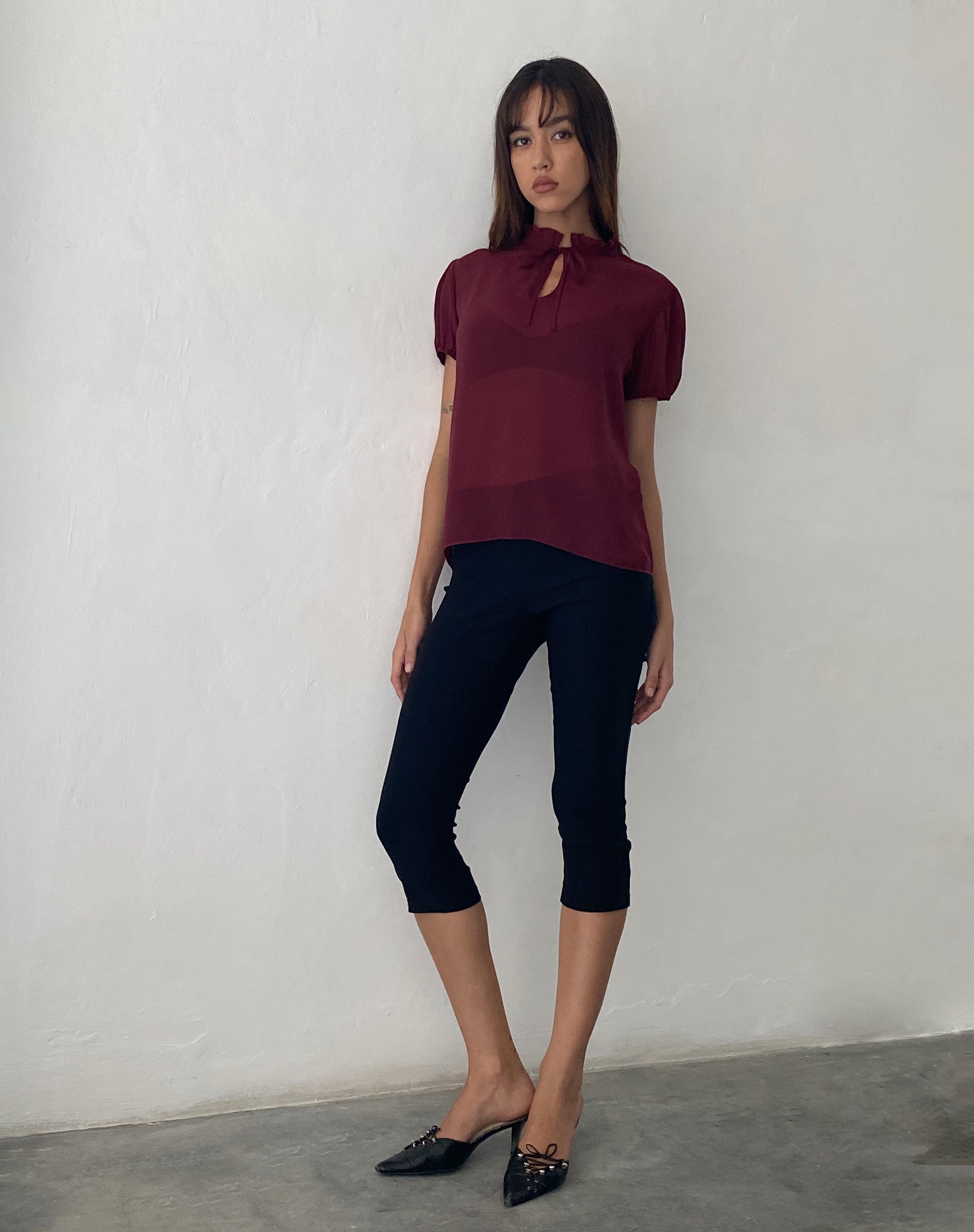 Image of Enzo Bluse mit hohem Halsausschnitt aus Chiffon in Oxblood