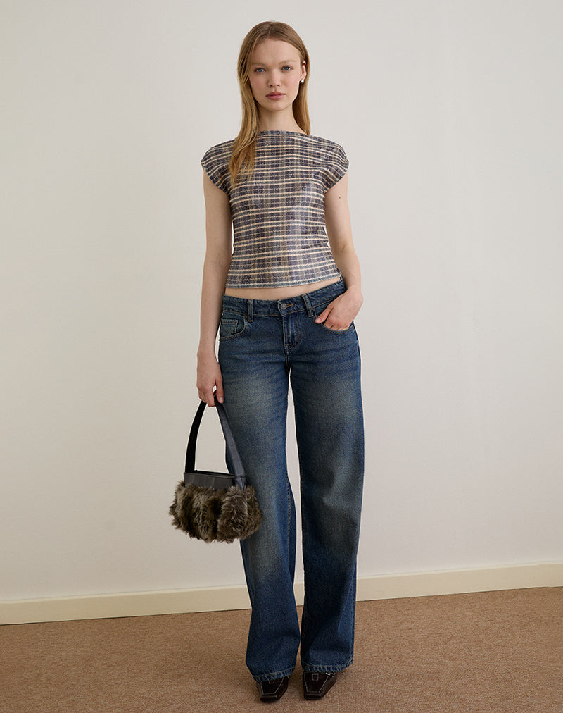 Image of Erica Top aus Pailletten Vintage Check Braun