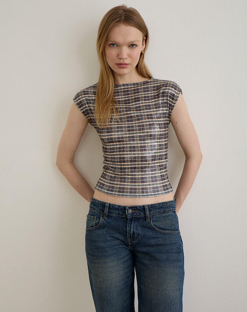 Image of Erica Top aus Pailletten Vintage Check Braun