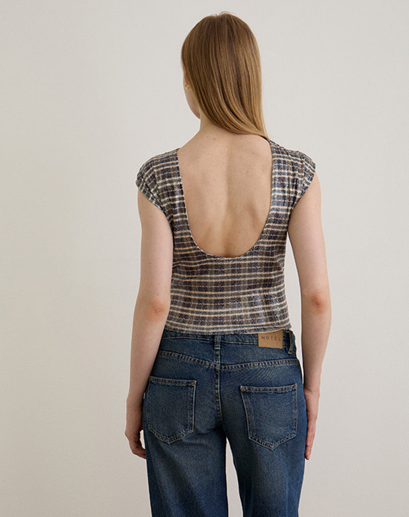 Image of Erica Top aus Pailletten Vintage Check Braun