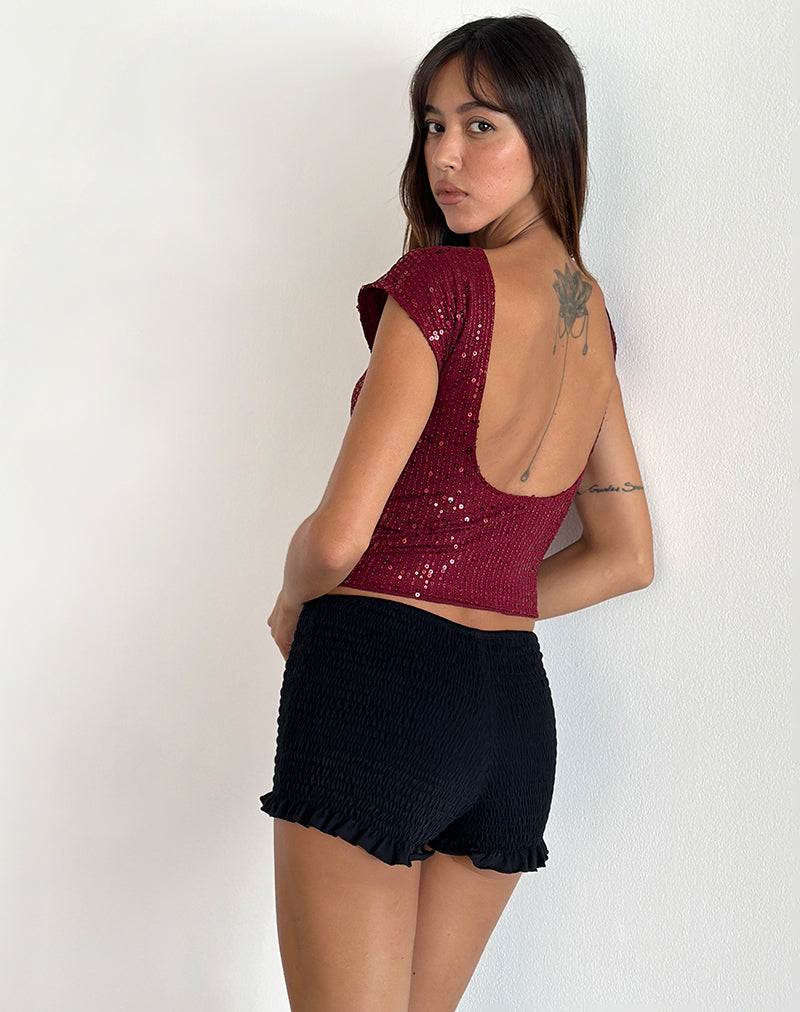 Bild von Erika Low Back Top aus hauchdünnem Paillettenstoff Rot