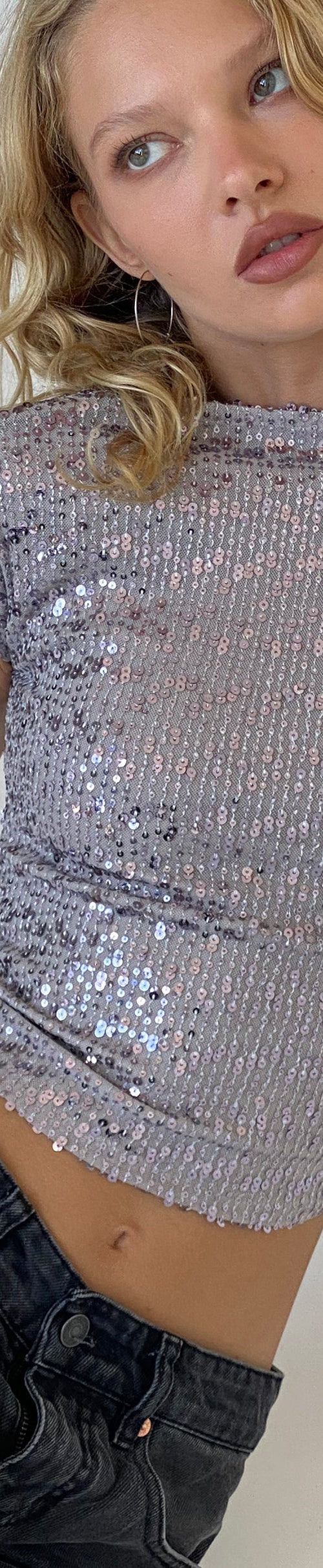 Image of Erika Rückenfreies Top in Silber Pailletten