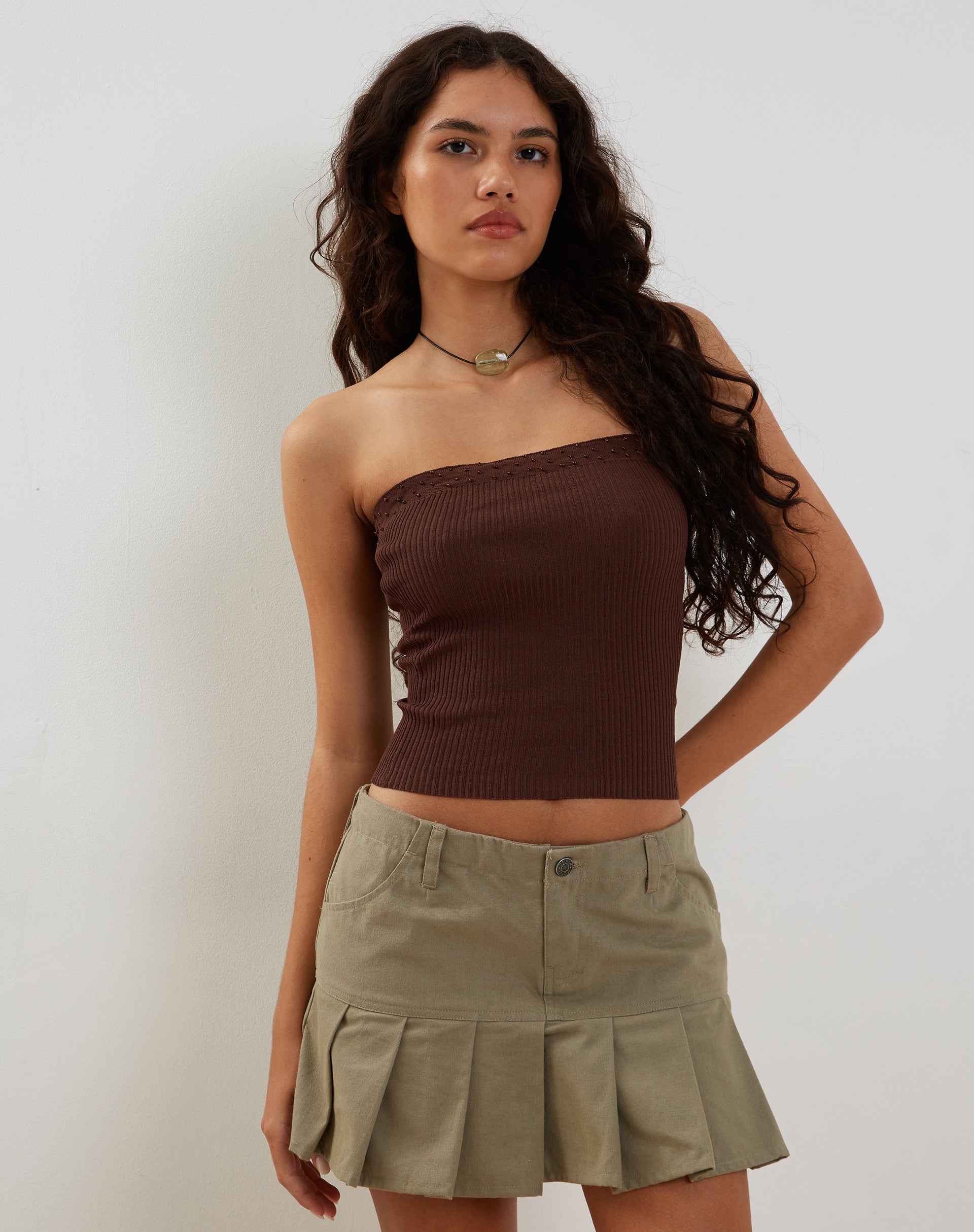 Bild von Erin Tube Top in Knit Bitter Chocolate