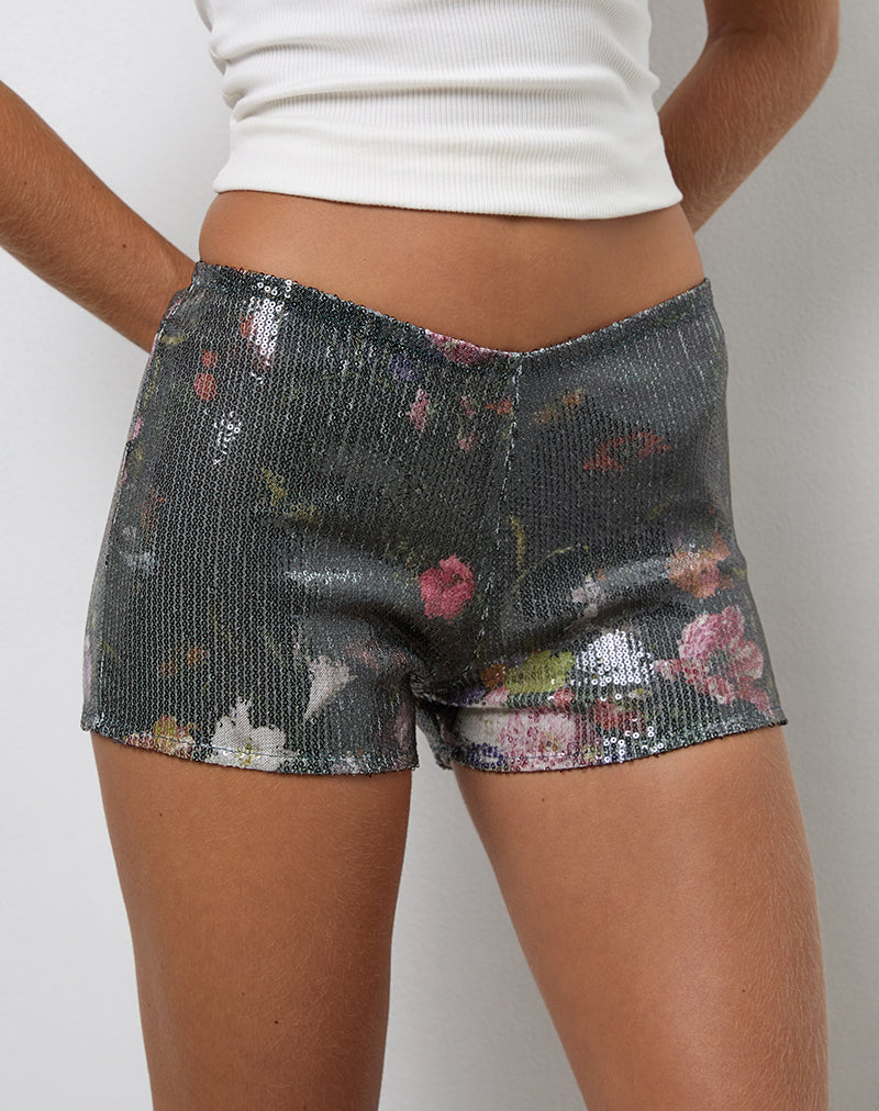 Erna Micro Shorts aus Pailletten Vintage Flower