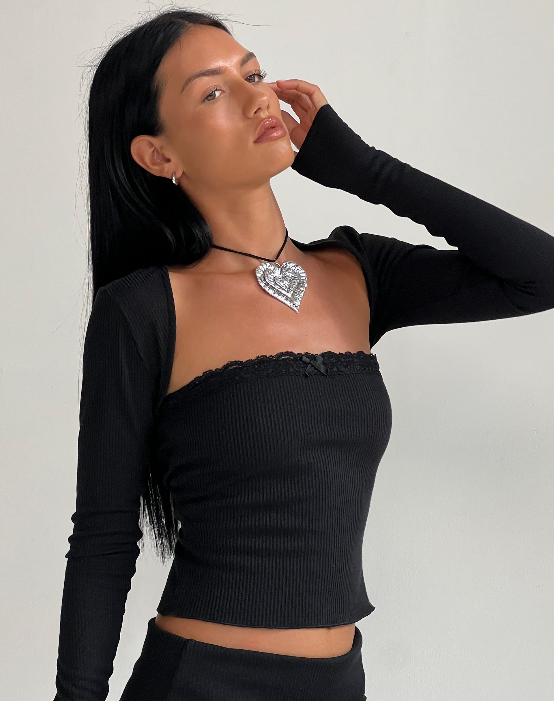 Bild von Ernie Bandeau Rib Top in Schwarz