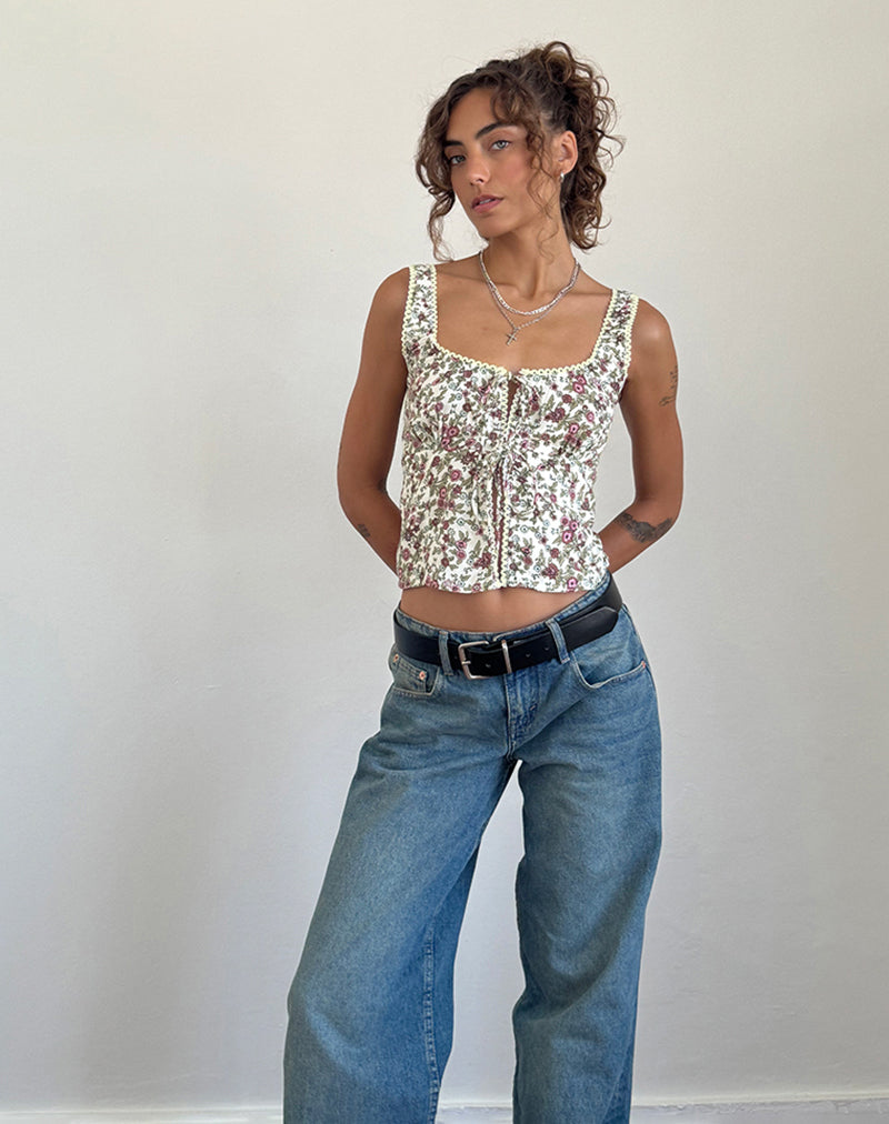Bild von Esau Tie Front Top in Vintage Bloom Elfenbein