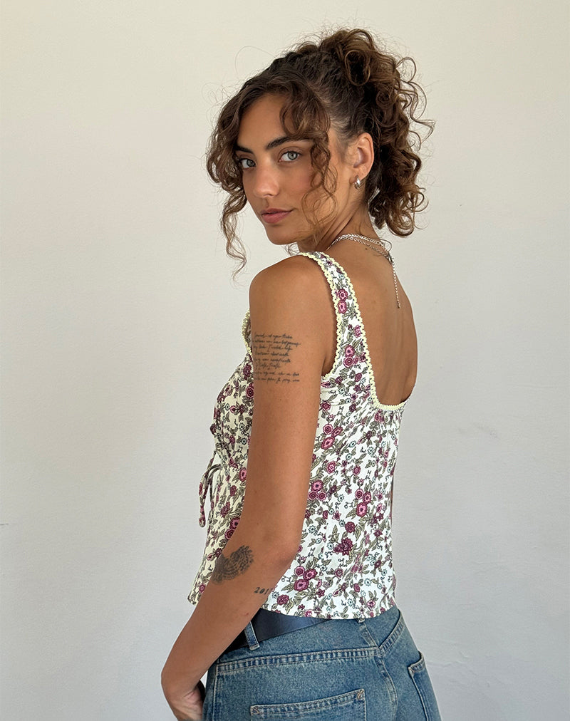 Bild von Esau Tie Front Top in Vintage Bloom Elfenbein