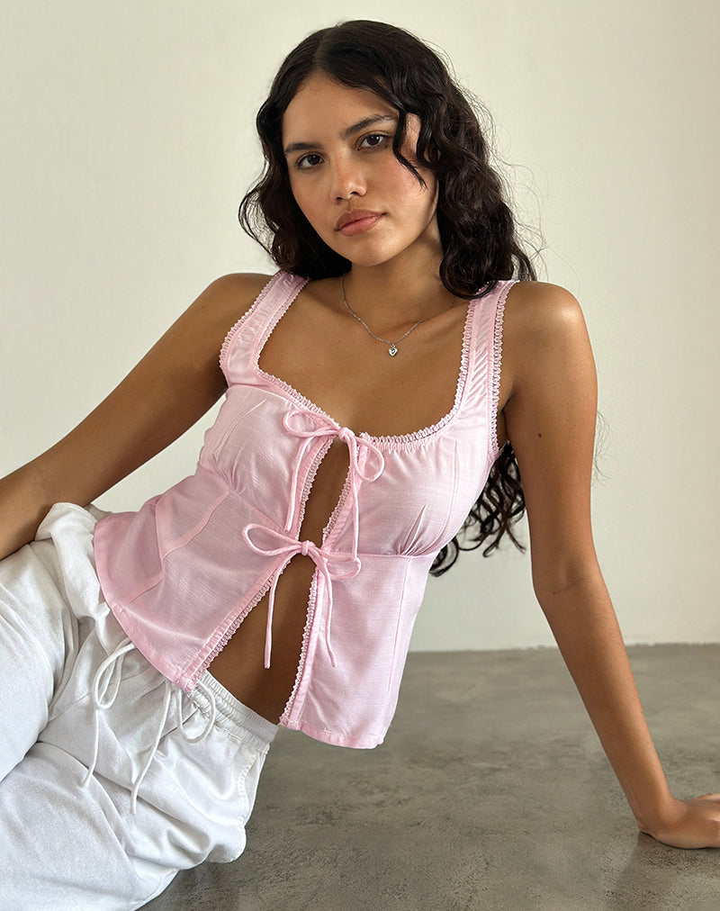 Image of Esau Tie Front Top in Hellrosa Private Slub