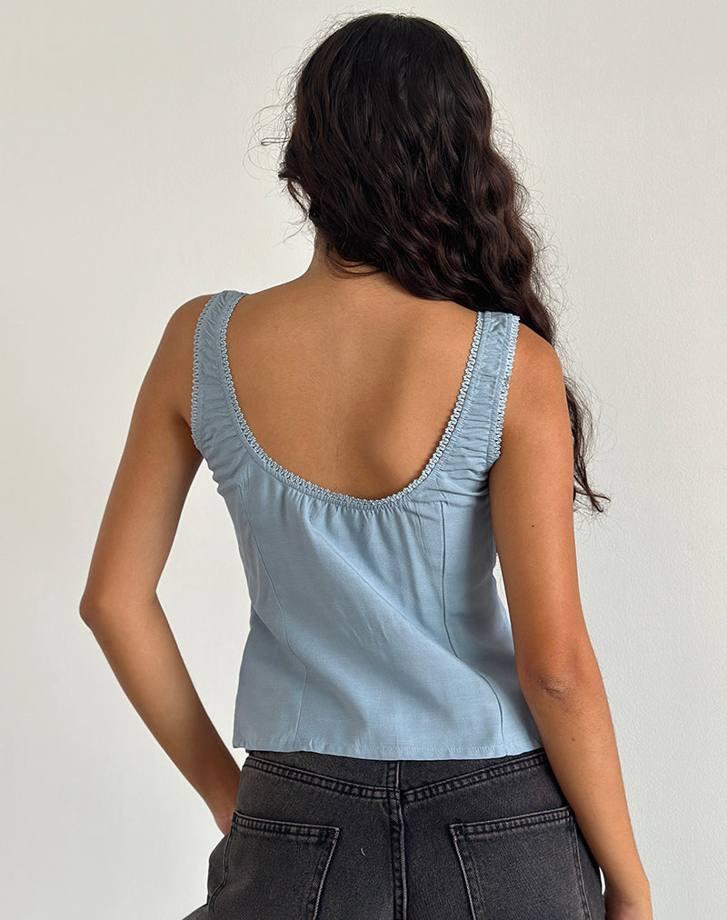 Bild von Esau Tie Front Top in Private Slub Nantucket Blue