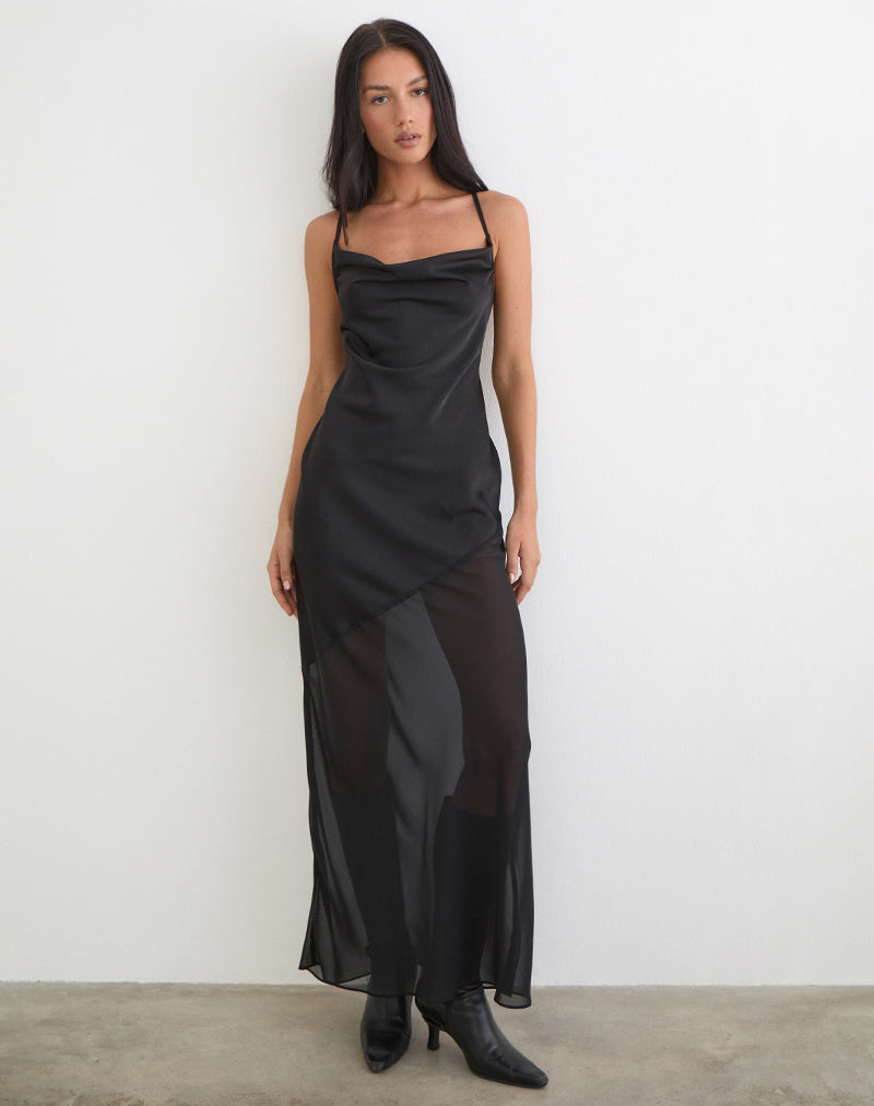 Bild des Eshara Maxikleids aus Chiffon-Satin in Schwarz