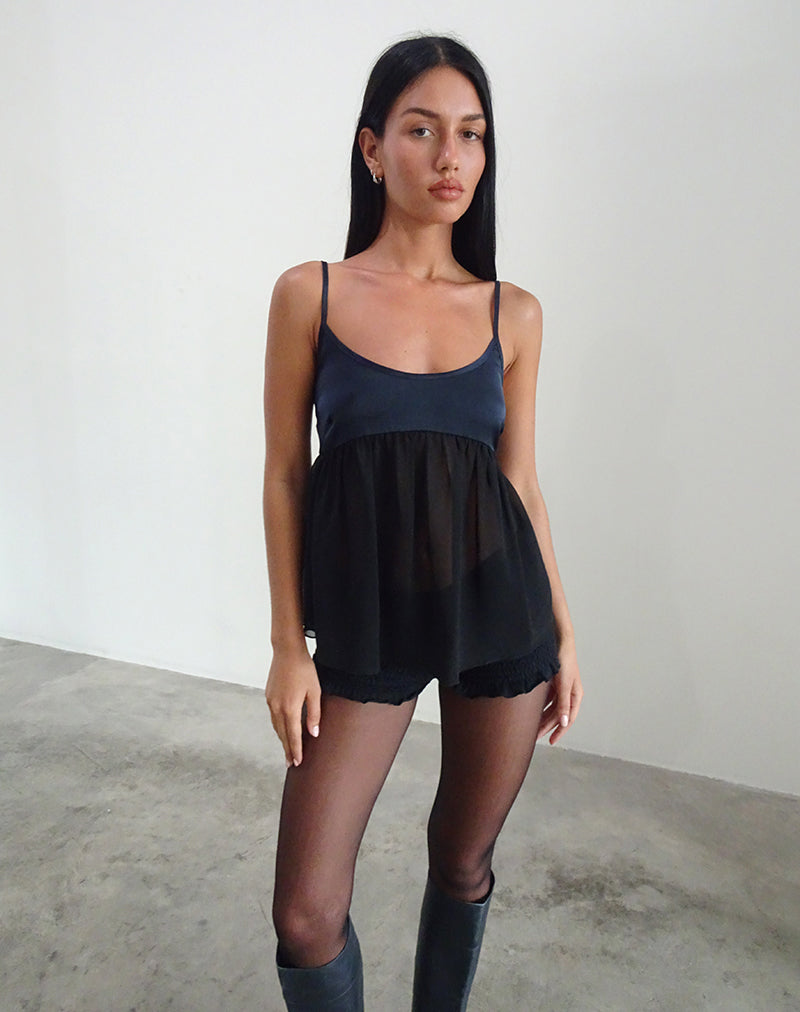 Esila Top aus Chiffon Satin Schwarz