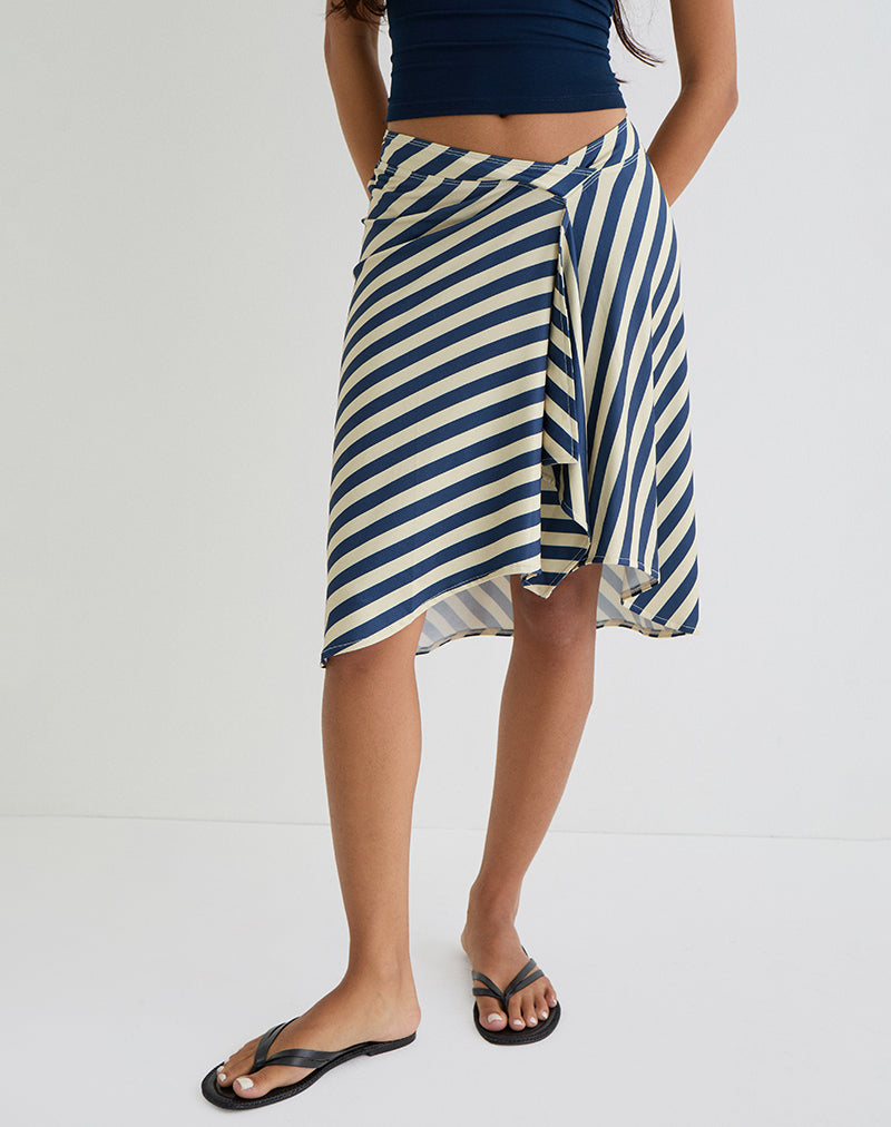 Image of Esmeray Midirock in Creme und Marineblau Diagonalstreifen