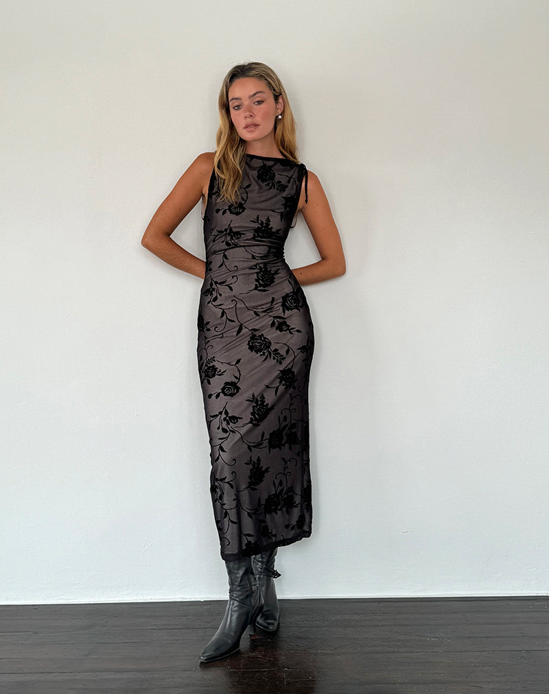 Image of Estoria Midikleid Black Rose Flock