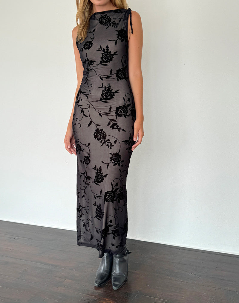 Image of Estoria Midikleid Black Rose Flock