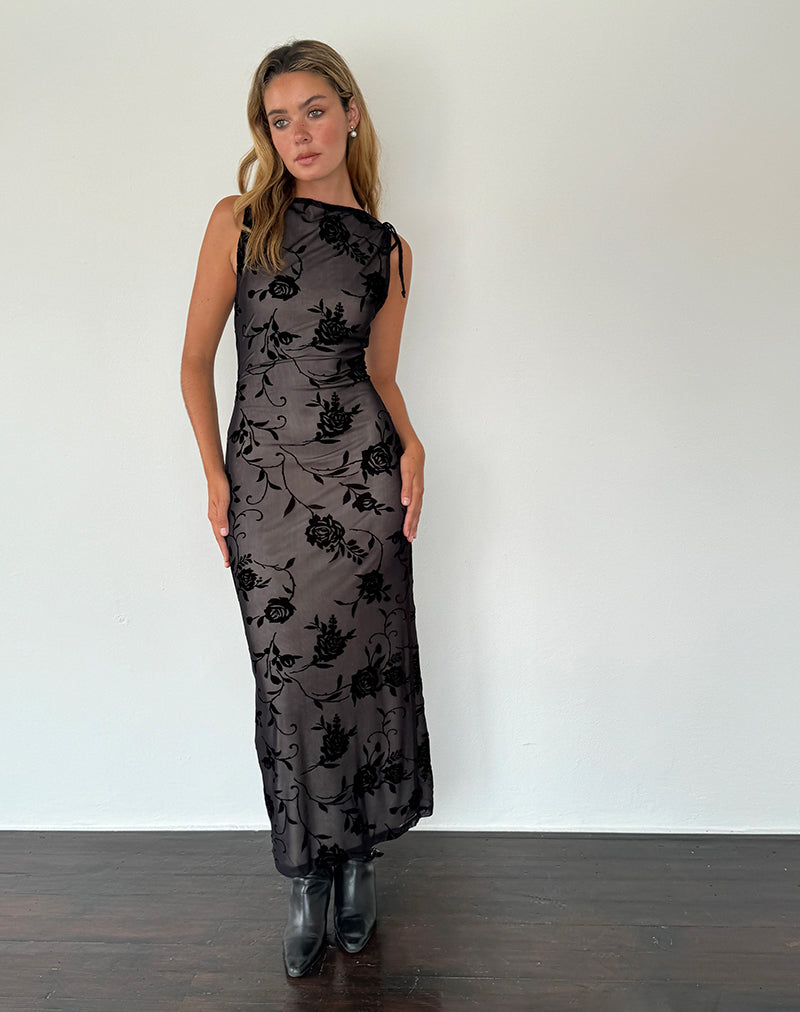 Image of Estoria Midikleid Black Rose Flock