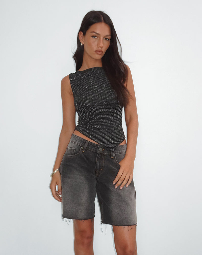 Image of Etta Vest Top aus metallisch gestreiftem Jersey Schwarz