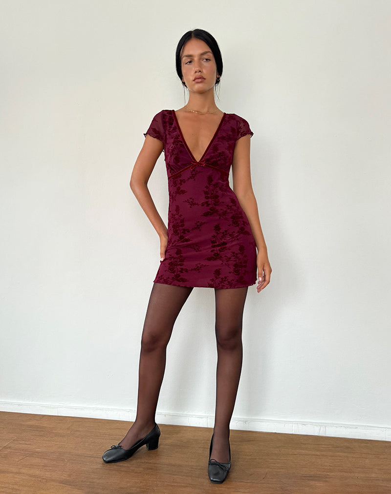 Image of Evilia Kleid in Botanical Flower Maroon